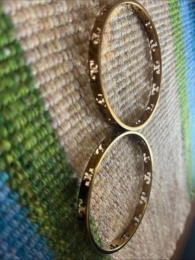 Gold Tone Cutout T Bangle Bracelet Pair